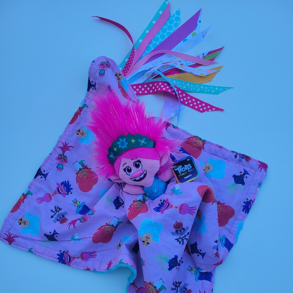 Lovely Poppy in teal trolls Plush blanket Minky Security Blanket for kids. …
